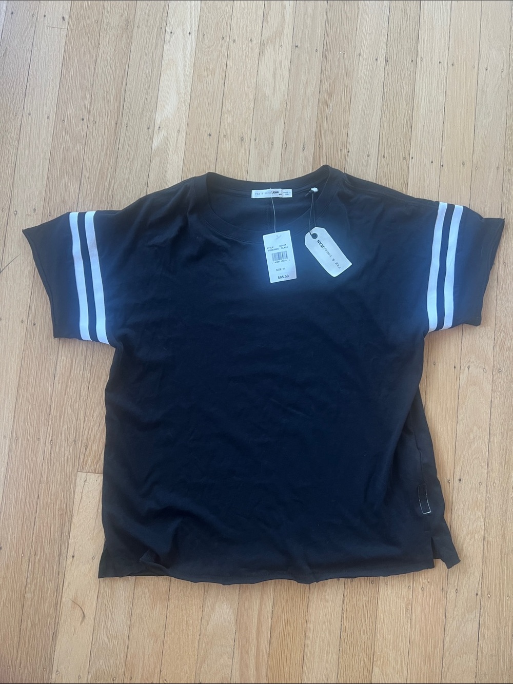 Rag & Bone Women’s Crewneck Short Sleeve Shirt with White Sleeve Stripes